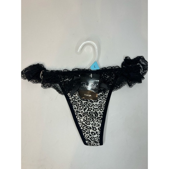 NOS Rene Rofe Lingerie Lace Leopard Print Thong Panty Size L Y2K - Picture 1 of 2